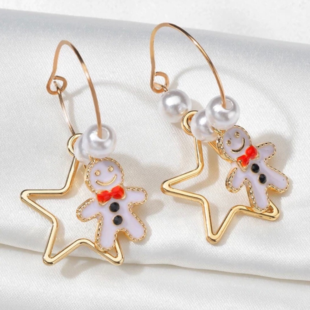 Gingerbread Man Earrings Christmas Hoops